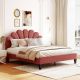 Harper & Bright Designs Bean Paste Red Wood Frame Upholstered Queen Size Platform Bed with Flower Pattern Velvet Headboard NT007AAH-Q