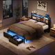Bestier Brown Metal Frame Queen Size Platform Bed with Charge Station and Storage Headboard and Drawers Rustic B700653H-LBLK
