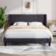 VECELO Upholstered Bed Frame with Headboard and Wingback, Dark Grey Queen Size Bed Frame Platform Bed with USB and Type-C Ports THD-RQ11-USB-GY