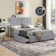 VECELO Upholstered Bed with 4-Drawers, Queen Bed Frame, Light Gray Platform Bed with Headboard, Built-in USB and Type C Ports THD-Q01- LGRY&DRA4