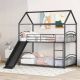 Polibi Black Twin Over Twin Metal Bunk Bed With Slide, Kids House Bed RS-34272-B