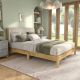 Furniture of America Alder Natural Wood Frame Queen Platform Bed With Corduroy Fabric Upholstery EC-7233LB-Q