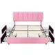 VECELO Upholstered Bed Frame Pink Queen Metal Frame With 4-Storage Drawers and Adjustable Headboard Platform Bed Frame THD-CY-QB04-UP-PNK