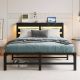 sumyeg Black Metal Frame Full Size Platform Bed Frame with LED Headboard and USB Charge Station, No Box Spring Needed SY-HF09906