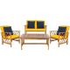 SAFAVIEH Fontana Natural Brown 4-Piece Wood Patio Conversation Set with Yellow Cushions PAT7008D