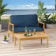Noble House Willowbrook Teak Brown 2-Piece Wood Outdoor Patio Conversation Seating Set with Dark Teal Cushions 83802