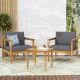 Noble House Magnolia Teak Brown 3-Piece Wood Outdoor Patio Conversation Seating Set with Dark Grey Cushions 83975