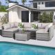 MIRAFIT 7-Piece Wicker Patio Conversation Set with Table and Gray Cushions FRQ006-WGY