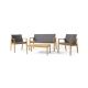Noble House Remuda Gray and Teak 4-Piece Wicker and Wood Patio Conversation Set 109490