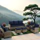 JUSKYS Modern 6-Piece Patio Furniture Gray Wicker Couch Conversation Set with Navy Blue Cushions, Ottomans for Porch, Backyard YGY6001AL
