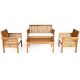 HONEY JOY 4-Piece Acacia Wood Sofa Set Patio Conversation Table Chairs with Beige Cushions TOPB003089