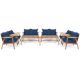 HONEY JOY 8PCS Wood Patio Conversation Set Sectional Sofa Set for Garden with Coffee Table and Navy Cushions TOPB005856