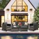 OVIOS New Vultros Gray 5-Piece Wicker Outdoor Patio Conversation Seating Set with Black Cushions GRS102