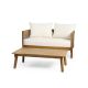 Noble House Rattler 2-Piece Wood and Wicker Outdoor Patio Conversation Set with Beige Cushions 94332
