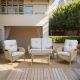 Pocassy Yellow 4-Piece Wicker Outdoor Loveseat Set Patio Rattan Loveseat 2 Lounge Chairs and Coffee Table with Beige Cushions PJ4446