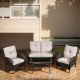 Pocassy Brown 4-Piece Wicker Outdoor Loveseat Set Patio Rattan Loveseat 2 Lounge Chairs and Coffee Table with Beige Cushions PJ8788-2