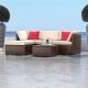 HEARTH & HARBOR 5-Piece Brown Wicker Steel Outdoor Sectional Patio Furniture Corner Sofa Set and Coffee Table with Beige Cushions NB-PFC-5-BR/BG