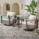 JOYSIDE 3-Piece Wicker Swivel Outdoor Rocking Chairs Patio Conversation Set with Metal Frame and Beige Cushions M28M30-BGE-THD