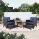 PATIOGUARDER 5-Piece Wicker Lounge Chair Outdoor Rattan Patio Conversation Set with Ottoman and Blue Soft Cushions HDPG23026