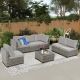 JUSKYS Gray Wicker 7-Piece Modular Outdoor Sectional PatioFurniture Conversation Set w/Iron Gray Cushions 6-Chairs1-CoffeeTable NWGY7056