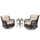 MEOOEM 3-Piece Brown Wicker Patio Conversation Set with Beige Cushions Outdoor Swivel Rocking Chairs and Glass Top Table M13-BEIGE