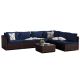 PATIOGUARDER 7-Piece Wicker Patio Conversation Seating Set with Navy Blue Cushions and Coffee Table HDPG23010