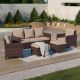 Sonkuki 5-Piece Outdoor Patio Conversation Set Widened Back and Arm Brown Rattan Outdoor Three-Seat Sofa Two Ottomans, Sand R-115BSD