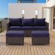 Sonkuki 3-Piece Brown Rattan Patio Sofa Set Outdoor Furniture Set 3-Seat Sofa Ottomans With Cushions, Navy Blue R-S1BNY