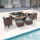 Sonkuki 7-Piece Patio Conversation Set Brown Wicker Outdoor Furniture Set Three-Seat Sofa Thickening Cushions, Gray R-115BGY-T13