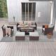 JOYESERY 6-Piece Brown Wicker Outdoor Conversation Seating Sofa Set with Coffee Table, Linen Grey Cushions J-115BLY-T1