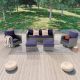 JOYESERY 5-Piece Patio Outdoor Grey Wicker Conversation Seating Set Thickening With Swiveling Rocker, Navy Blue Cushion J-S1-2RHNY