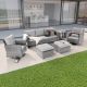 Sonkuki 6-Piece Patio Conversation Set Gray Wicker with Swivel Rocking Chair and Side Table, Linen Grey R-S1-2RHLYT3