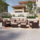 Sonkuki 5-Piece Brown Wicker Patio Sofa Set Outdoor Conversation Set with 3-Seat Sofa Ottomans, Sand Cushions R-PS-135BSD