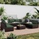 PATIOGUARDER 9-Piece Wicker Patio Conversation Seating Set with Pine Green Cushions and Coffee Table HDPG23020