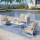 PHI VILLA White 4-Piece Metal Outdoor Patio Conversation Seating Set with Rocking Chairs, Marbling Coffee Table and Beige Cushions THD4-C201BE