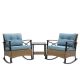 Unbranded Outdoor 3-Piece Rocking Rattan Chair Set with Metal Table and Blue Cushions W640-OR134153BL
