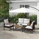 Outsunny 4-Piece Rattan Patio Conversation Set with White Cushions 860-344V00WT