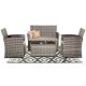 MIRAFIT 4-Piece Gray Wicker Bistro Patio Conversation Set with Table and Gray Cushions RO-ZH03GYGY