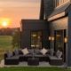 Unbranded 7 Pieces Black Wicker Outdoor Patio Conversation Set with Grey Cushions, Coffee Table, for Garden, Poolside LH-21