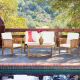 PARASOLAR Natural 4-Piece Wood Patio Conversation Set with Acacia Wood Table and Beige Cushions PT-NEWO1