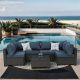 Unbranded 7-Piece Dark Coffee Wicker Patio Outdoor Conversation Set with Dark Blue Cushions Loveseat, Coffee Table and Storage Box QR-582