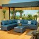Unbranded 7-Piece Dark Coffee Wicker Patio Outdoor Conversation Set with Peacock blue Cushions Loveseat, Coffee Table, Storage Box QR-584