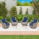 MeetLeisure Gray 6-Piece Rattan Wicker Patio Conversation Set with Blue Cushions Garden Lawn YD-2M71-BLU