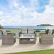 Zeus & Ruta 6-Piece Brown PE Wicker Outdoor Conversation Set with Dark Grey Cushions and Tempered Glass Coffee Table QR-662