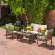 Unbranded Gray 4-Piece Acacia Solid Wood Patio Conversation Set with Cushions in Beige and Coffee Table P510-10
