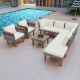 Sudzendf 9-Piece Wicker Outdoor Patio Conversation Set with Beige Washable Cushions and Coffee Table Acacia Wood Leg and Tabletop 3506FFAAA