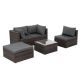 Zeus & Ruta Brown 5 Piece PE Wicker Outdoor Patio Sectional Set Couch with Coffee Table and Gray Cushion for Garden, Backyard XY-609