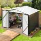 VIWAT 8 ft. W x 6 ft. D Outdoor Metal Shed Storage with Updated Frame Structure and Lockable Doors, White (48 sq. ft.) SSH-M0608-BW