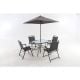 Zeus & Ruta 5-Piece Black Metal Standard Height Outdoor Dining Set for 4-People, with Umbrella for Garden, Lawn, Porch, Balcony HWB-345