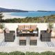 Zeus & Ruta 6-Piece Wicker Patio Conversation Set with Brown Cushions and Glass Table for Garden, Outdoor FAM-209